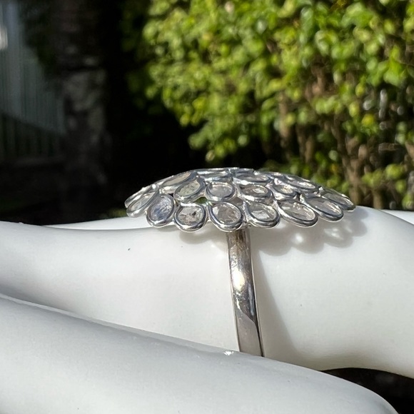 Polki Diamond Sterling Silver Platinum Ring - Picture 12 of 14